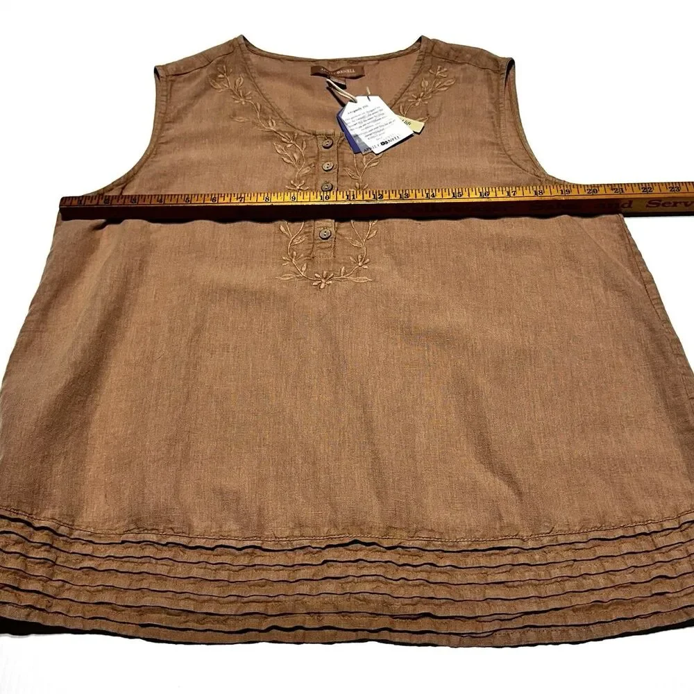 April Cornell Linen Blend Blouse Nantucket Embroidered Tan Brown Size L NWT - Picture 8 of 10